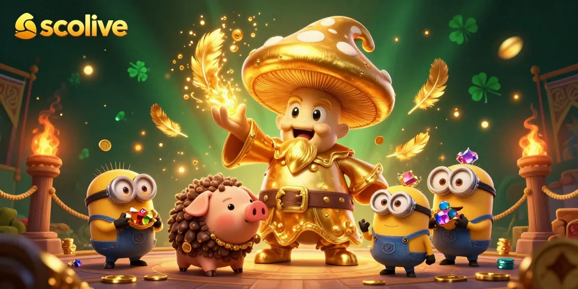 Socolive transforms gaming excitement with a golden wizard and treasure-hunting pig in an engaging casino setting.