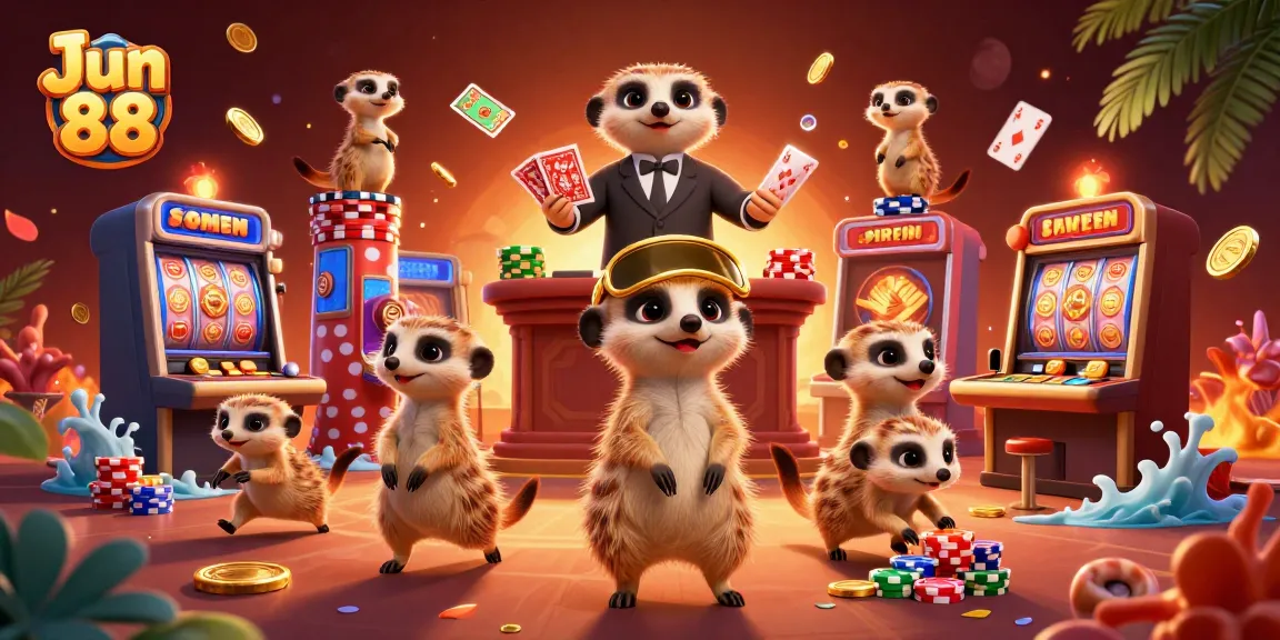 Experience thrilling action with Jun 88 as meerkats run a lively casino, full of vibrant gaming elements.