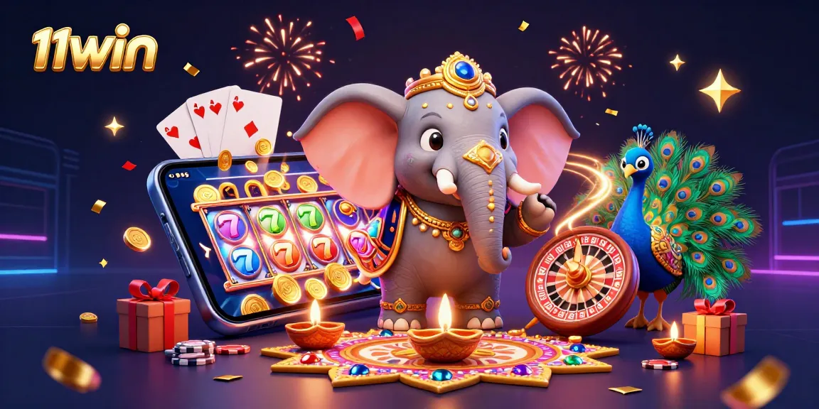 Spin colorful slots and win with 11WIN, featuring an energetic celebration scene.