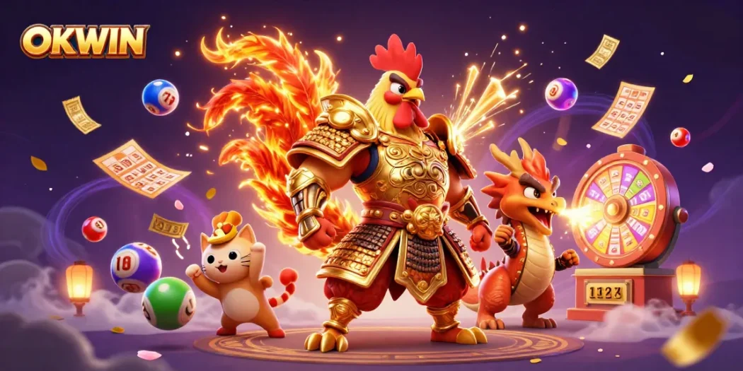 Experience vibrant gaming with OKWIN featuring dynamic animations of casino characters.