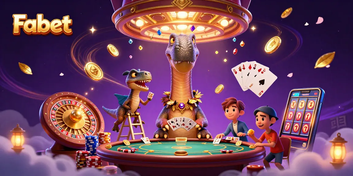 Experience thrilling gambling action with Fabet's vibrant 3D casino illustration showcasing dynamic games and characters.