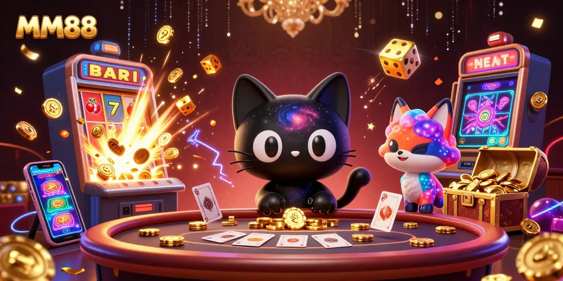 Win big with MM88's vibrant cosmic casino featuring fun characters and jackpot excitement!