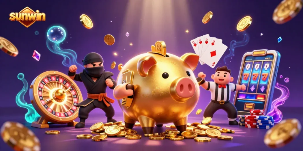 Play exciting games at sunwin with vibrant characters, coins, and a dynamic casino atmosphere.