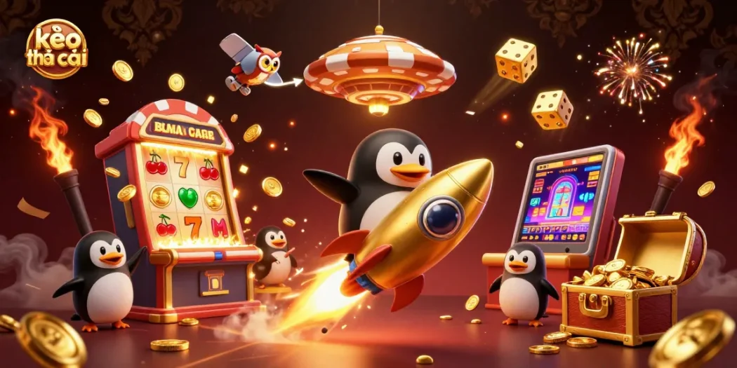 Experience kèo nhà cái action with golden penguin and dynamic casino elements bursting with excitement!